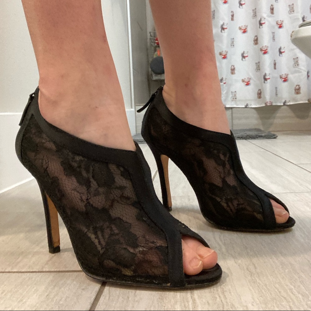 Black Lace Glint Stiletto Heel Peep Toe Sandal